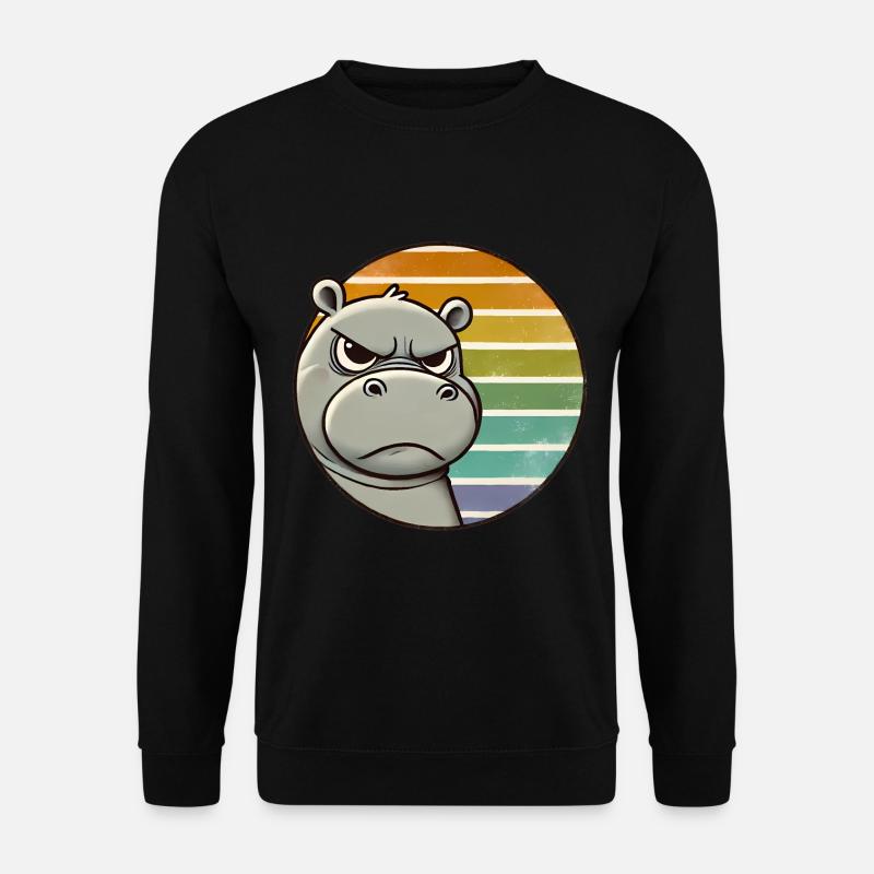 Grumpy Hippo Retro Rainbow Design - Sweat-shirt Unisexe - noir