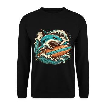 Fierce Shark Surfing Adventure - Unisex Sweatshirt - black - Front - Alina (178cm) & Michal (187cm)