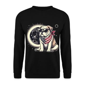 Patriotische Bulldogge Sonnenfinsternis - Unisex Pullover - Schwarz - Vorne - Alina (178cm) & Michal (187cm)