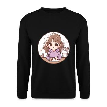 Nouvel An Zéro Fcks Fille Chat Design - Sweat-shirt Unisexe - noir - Devant - Alina (178cm) & Michal (187cm)