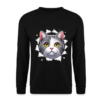 Curious Cat Peeking Through Hole Design - Unisex Sweatshirt - black - Front - Alina (178cm) & Michal (187cm)