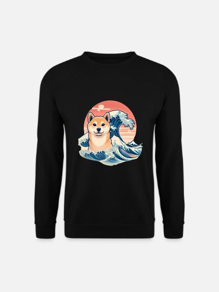 Shiba Inu with Japanese Wave Art - Unisex Sweatshirt - black