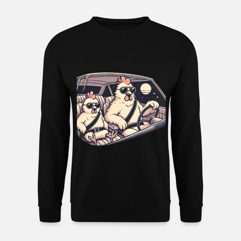 Coole Hühner Roadtrip Illustration - Unisex Pullover - Schwarz
