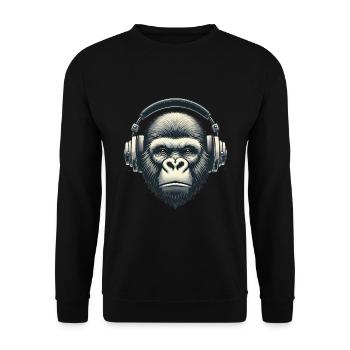 Gorilla mit Kopfhörern Künstlerisches Design - Unisex Pullover - Schwarz - Vorne - Alina (178cm) & Michal (187cm)