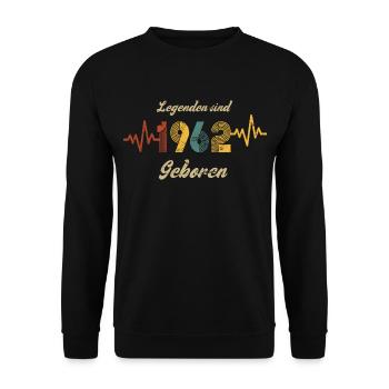 1962 Geburtstag Herzschlag Vintage Retro Spruch - Unisex Pullover - Schwarz - Vorne - Alina (178cm) & Michal (187cm)
