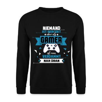 Lustiger Gaming Spruch für Gamer und Zocker - Unisex Pullover - Schwarz - Vorne - Alina (178cm) & Michal (187cm)