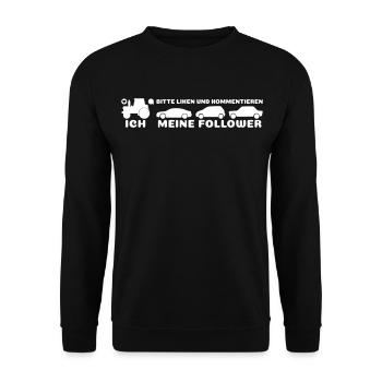 Ich, meine Follower Traktor Autos Landwirt Bauer - Unisex Pullover - Schwarz - Vorne - Alina (178cm) & Michal (187cm)