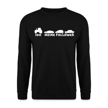 Ich, meine Follower Traktor Autos Landwirt Bauer - Unisex Pullover - Schwarz - Vorne - Alina (178cm) & Michal (187cm)