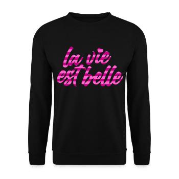 Das Leben ist schön | Farben änderbar - Unisex Pullover - Schwarz - Vorne - Alina (178cm) & Michal (187cm)