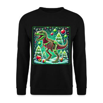 Dino Weihnachten T-Rex Weihnachtsbaum - Unisex Pullover - Schwarz - Vorne - Alina (178cm) & Michal (187cm)