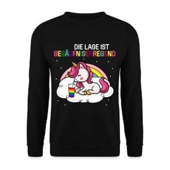 Die Lage ist besäufniserregend Einhorn Party - Unisex Pullover - Schwarz - Vorne - Alina (178cm) & Michal (187cm)