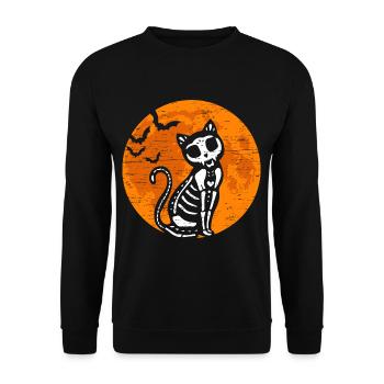 Black Cat Skeleton Pumpkin Moon Halloween Cat - Unisex Pullover - Schwarz - Vorne - Alina (178cm) & Michal (187cm)