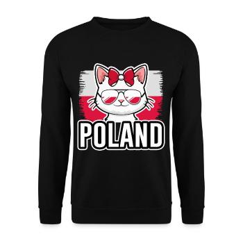 Polen Katze Fußball Katzenliebhaber - Unisex Pullover - Schwarz - Vorne - Alina (178cm) & Michal (187cm)