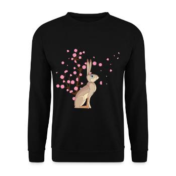 Cherry Blossom Rabbit Japanese Sakura Flower - Unisex Sweatshirt - black - Front - Alina (178cm) & Michal (187cm)