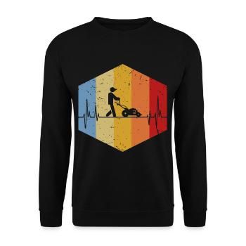 Vintage Herzschlag Rasenmäher Gartenarbeit Gärtner - Unisex Pullover - Schwarz - Vorne - Alina (178cm) & Michal (187cm)