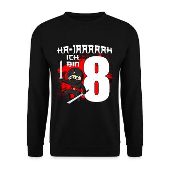 Ich Bin Schon 8 Ninja Junge 8 Jahre 8. Geburtstag - Unisex Pullover - Schwarz - Vorne - Alina (178cm) & Michal (187cm)