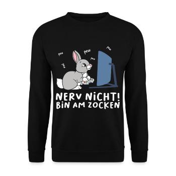 Bin am Zocken Gaming Dackel Hund - Unisex Pullover - Schwarz - Vorne - Alina (178cm) & Michal (187cm)