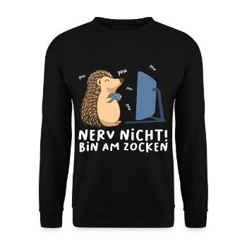 Bin am Zocken Gaming Igel - Unisex Pullover - Schwarz - Vorne - Alina (178cm) & Michal (187cm)