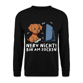 Bin am Zocken Gaming Labrador Hund - Unisex Pullover - Schwarz - Vorne - Alina (178cm) & Michal (187cm)