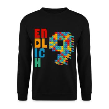 Endlich 9 Baustein - Unisex Pullover - Schwarz - Vorne - Alina (178cm) & Michal (187cm)