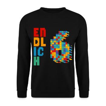 Endlich 6 Baustein - Unisex Pullover - Schwarz - Vorne - Alina (178cm) & Michal (187cm)
