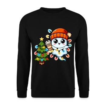 Weihnachtsgeist Lichterkette Weihnachtsbaum - Unisex Pullover - Schwarz - Vorne - Alina (178cm) & Michal (187cm)