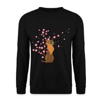 Cherry Blossom Cat Animal Japanese Sakura Flower - Unisex Sweatshirt - black - Front - Alina (178cm) & Michal (187cm)