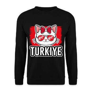 Türkei Katze Fußball Katzenliebhaber - Unisex Pullover - Schwarz - Vorne - Alina (178cm) & Michal (187cm)
