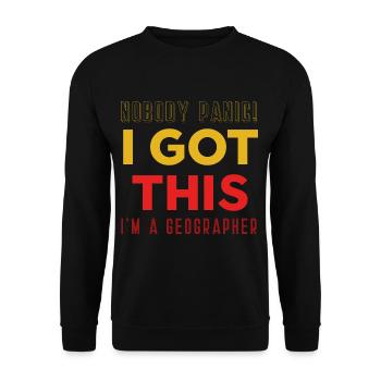 Géographe drôle Personne ne panique ! J’ai le moi - Sweat-shirt Unisexe - noir - Devant - Alina (178cm) & Michal (187cm)