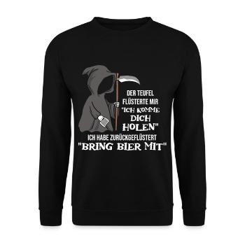 Le diable murmura que je venais vous chercher de la bière - Sweat-shirt Unisexe - noir - Devant - Alina (178cm) & Michal (187cm)