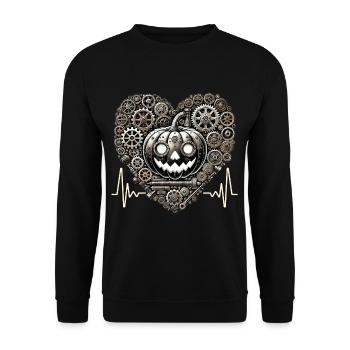 Halloween Herzschlag Jack O Lantern Steampunk - Unisex Pullover - Schwarz - Vorne - Alina (178cm) & Michal (187cm)