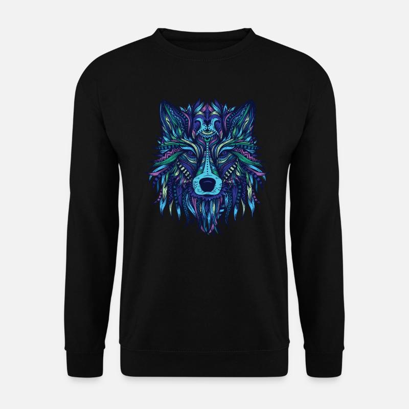 Wolf Mandala Raubtier Zeichentrick Raubtier Tiere - Unisex Pullover - Schwarz