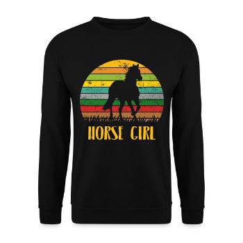 Horse Girl Pferde Reiten Reiterin Retro Vintage - Unisex Pullover - Schwarz - Vorne - Alina (178cm) & Michal (187cm)