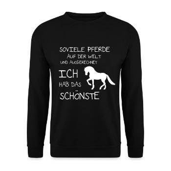 Ich hab das schönste Pferd Reiter Spruch - Unisex Pullover - Schwarz - Vorne - Alina (178cm) & Michal (187cm)