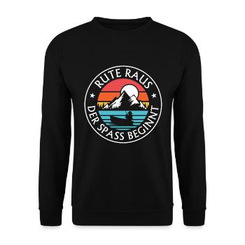 Rute Raus der Spass gebinnt Angeln Fischen - Unisex Pullover - Schwarz - Vorne - Alina (178cm) & Michal (187cm)