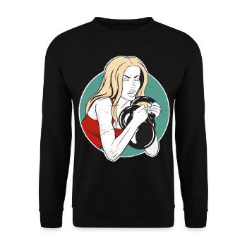 Bodybuilder Leg Day Girl Kettlebells Fitness - Unisex Pullover - Schwarz - Vorne - Alina (178cm) & Michal (187cm)
