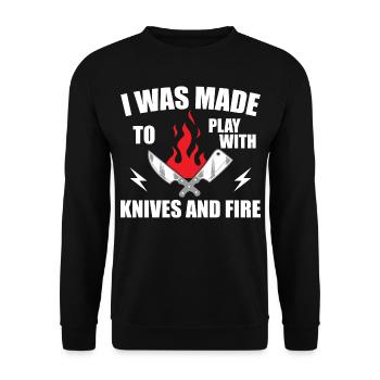 i was made to play with knives and fire - Cooking - Unisex Sweatshirt - black - Front - Alina (178cm) & Michal (187cm)