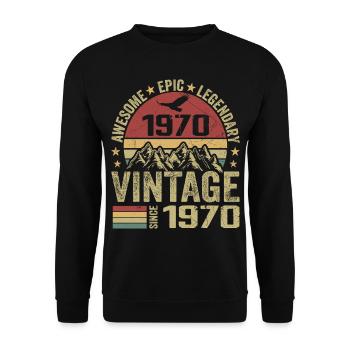 Vintage 1970's Birthday Gift 1970's - Born in 1970 - Unisex Sweatshirt - black - Front - Alina (178cm) & Michal (187cm)