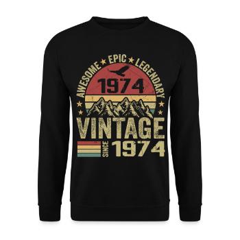 Vintage 1974 Cadeau Anniversaire 1974 - Né en 1974 - Sweat-shirt Unisexe - noir - Devant - Alina (178cm) & Michal (187cm)