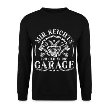 Mir Reichts Ich Geh Garage Vintage Auto Mechaniker - Unisex Pullover - Schwarz - Vorne - Alina (178cm) & Michal (187cm)