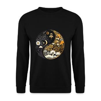 Golden, Floral Mushroom Ying Yang Design - Unisex Sweatshirt - black - Front - Alina (178cm) & Michal (187cm)