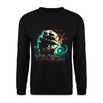 Bateau pirate rétro avec une pieuvre colorée - Sweat-shirt Unisexe - noir - Devant - Alina (178cm) & Michal (187cm)