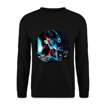 Futuristischer 80er Retro Trash PC Nerd - Unisex Pullover - Schwarz - Vorne - Alina (178cm) & Michal (187cm)