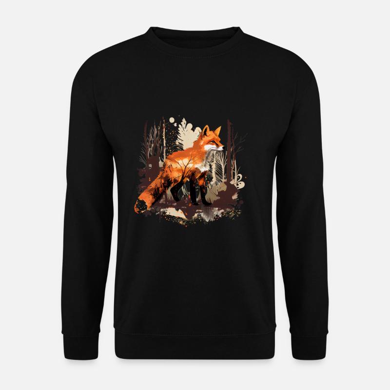 Cooles Fuchs Aquarell im Wald grobe Malweise - Unisex Pullover - Schwarz