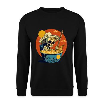 Cooles Skelett sitzt in Ramen Nudelsuppe - Unisex Pullover - Schwarz - Vorne - Alina (178cm) & Michal (187cm)