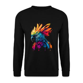 Cacatoès psychédélique dans un look street art coloré - Sweat-shirt Unisexe - noir - Devant - Alina (178cm) & Michal (187cm)
