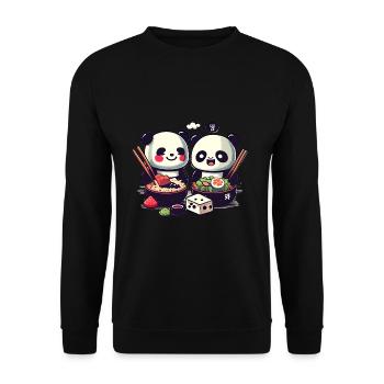 Cute Comic Pandas Eat Rice Together - Unisex Sweatshirt - black - Front - Alina (178cm) & Michal (187cm)