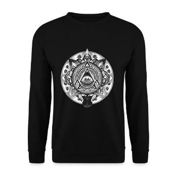 Œuvre d’art géométrique de Mandala avec pyramides - Sweat-shirt Unisexe - noir - Devant - Alina (178cm) & Michal (187cm)