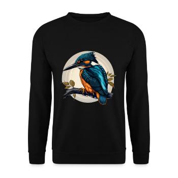 Comic / cartoon Eisvogel sitzt auf einem Ast - Unisex Pullover - Schwarz - Vorne - Alina (178cm) & Michal (187cm)
