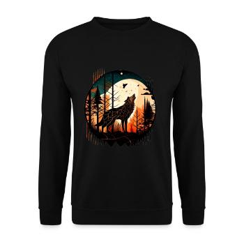 Wolf der Vollmond anheult mit im Wald mit Muster - Unisex Pullover - Schwarz - Vorne - Alina (178cm) & Michal (187cm)